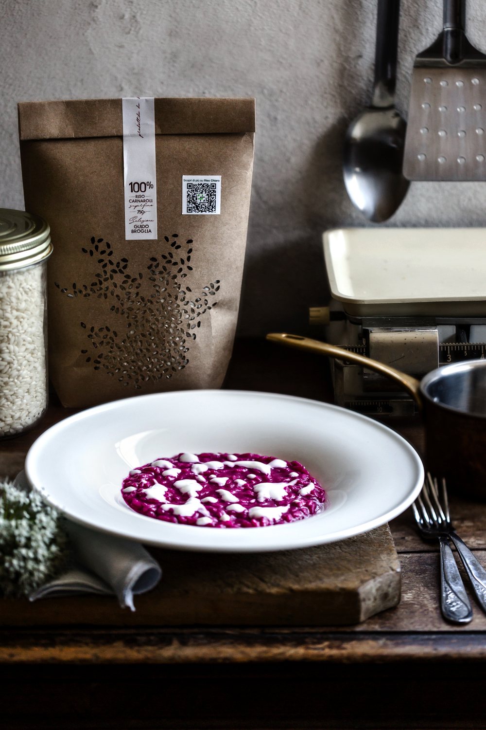 Risotto alla barbabietola con crema di stracciatella