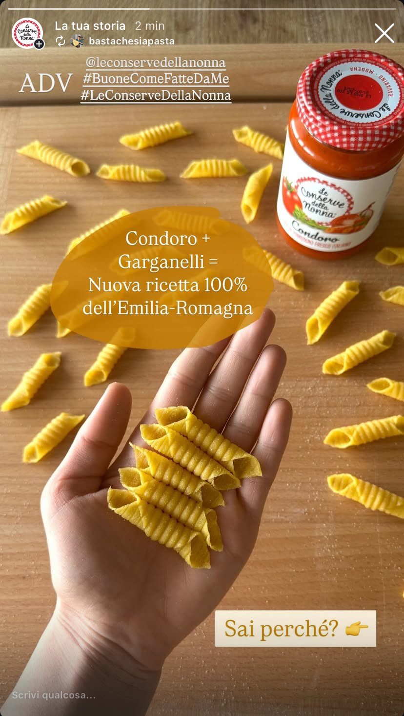 Story di Elena Spisni con condoro e garganelli