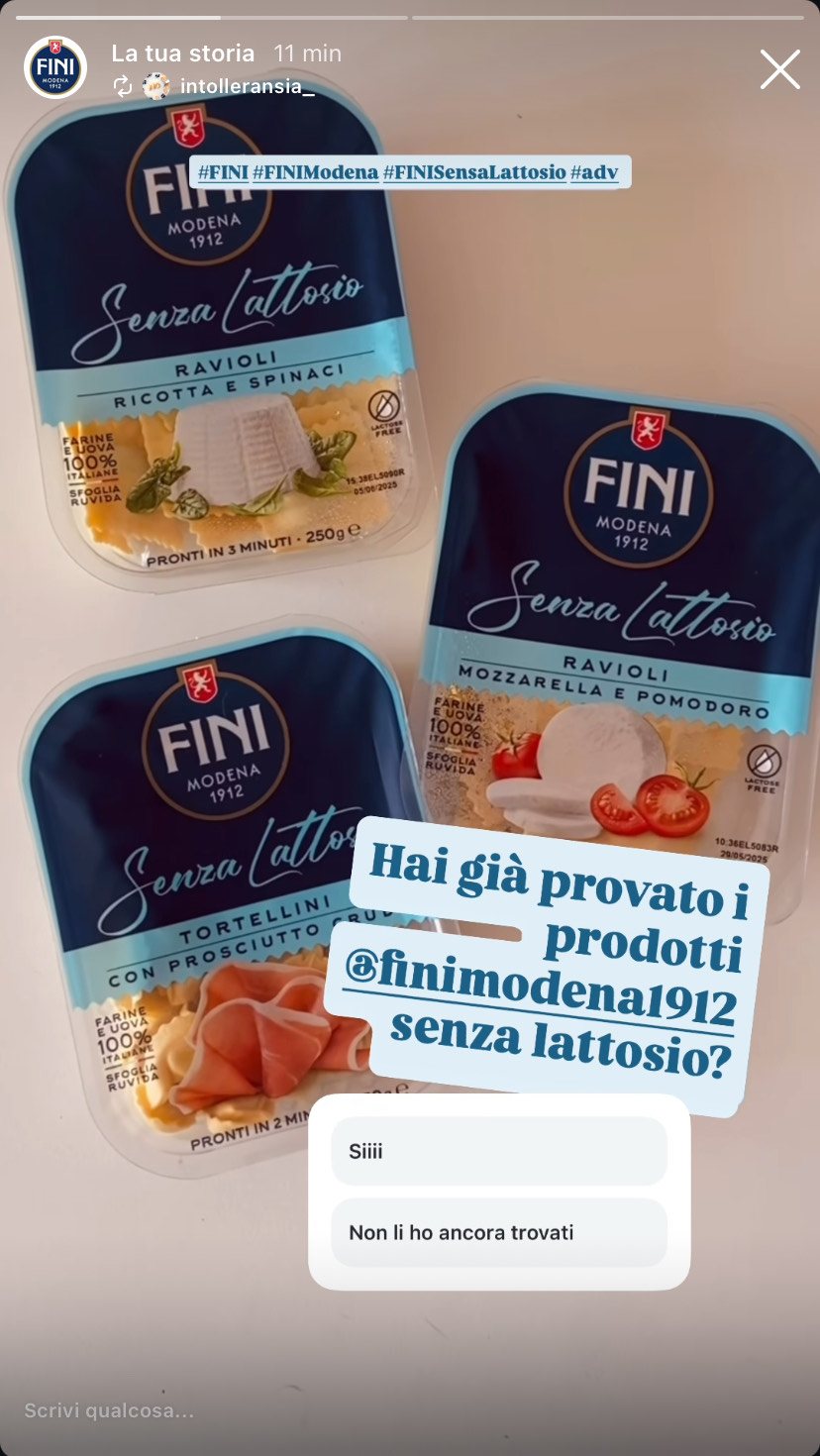 Story di Chiara Minopoli con i prodotti senza lattosio