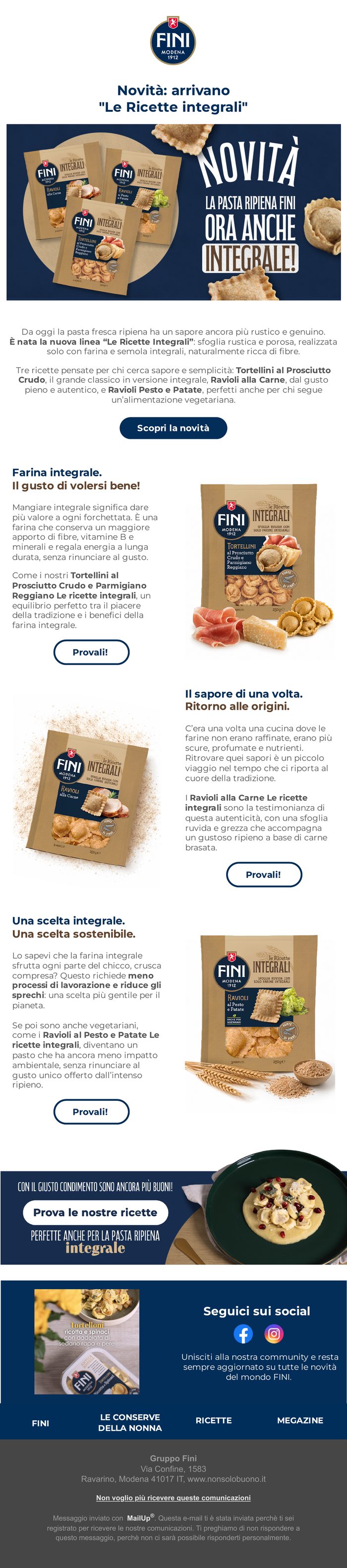 Newsletter FINI: arrivano Le Ricette integrali
