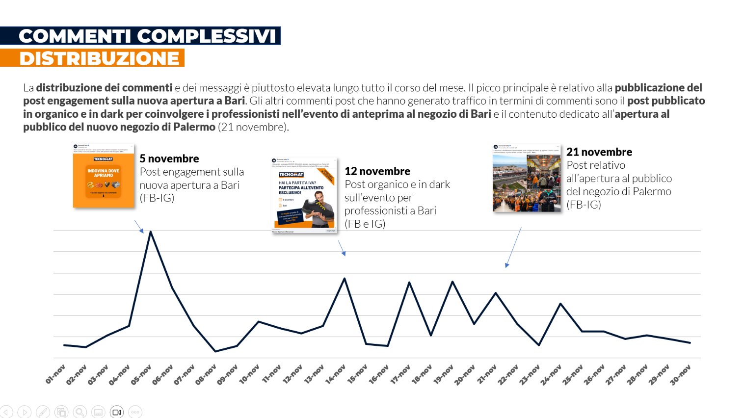 Pagina del report: distribuzione dei commenti nel mese