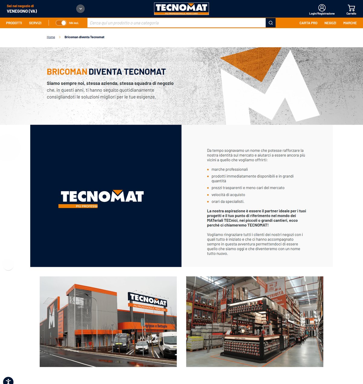 La pagina del sito Bricoman diventa Tecnomat